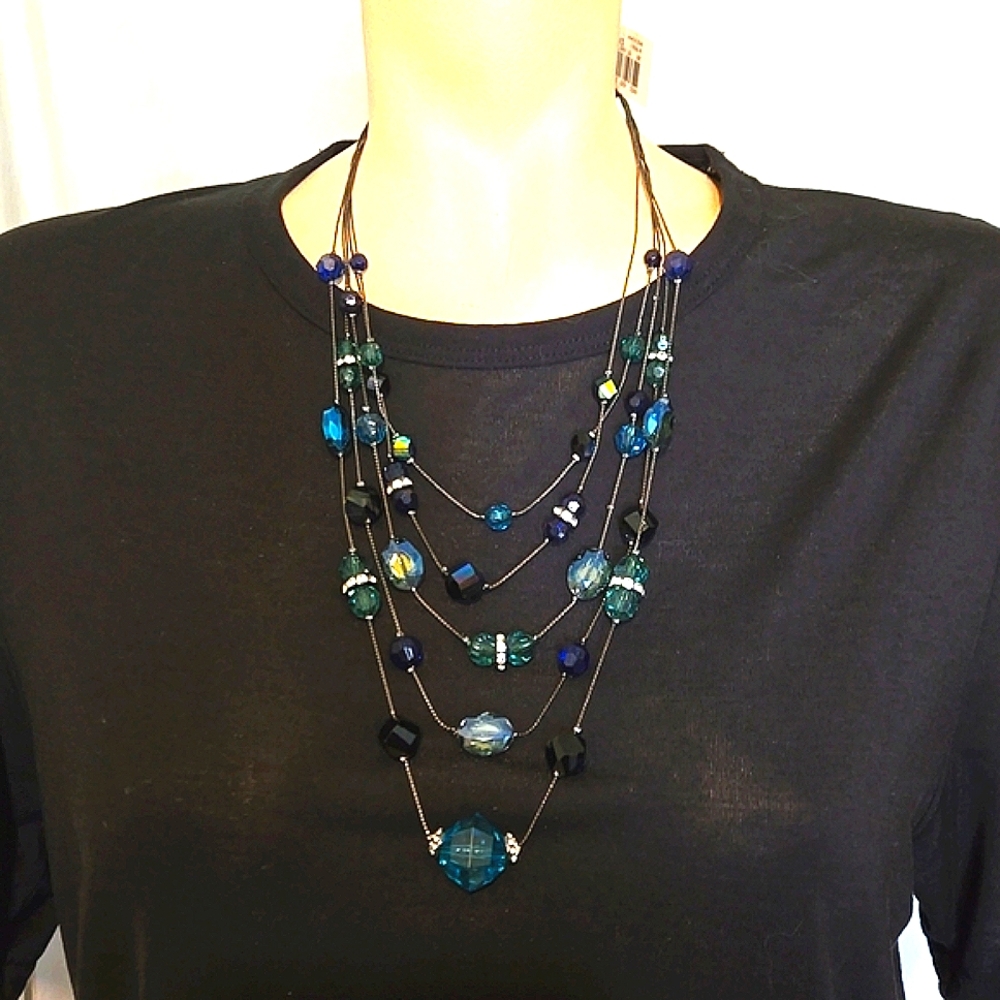 Multi-strand black, blue necklace, New